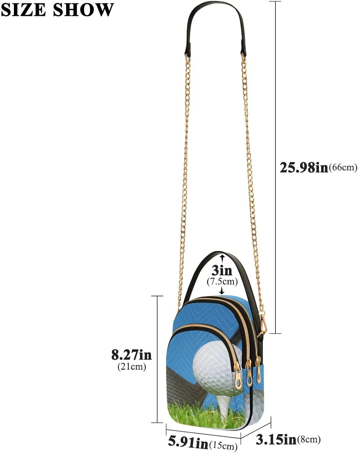 Women's Wave Cross Body Chest Bag, 52 inch Gold Chain Shoulder Handbag Purse