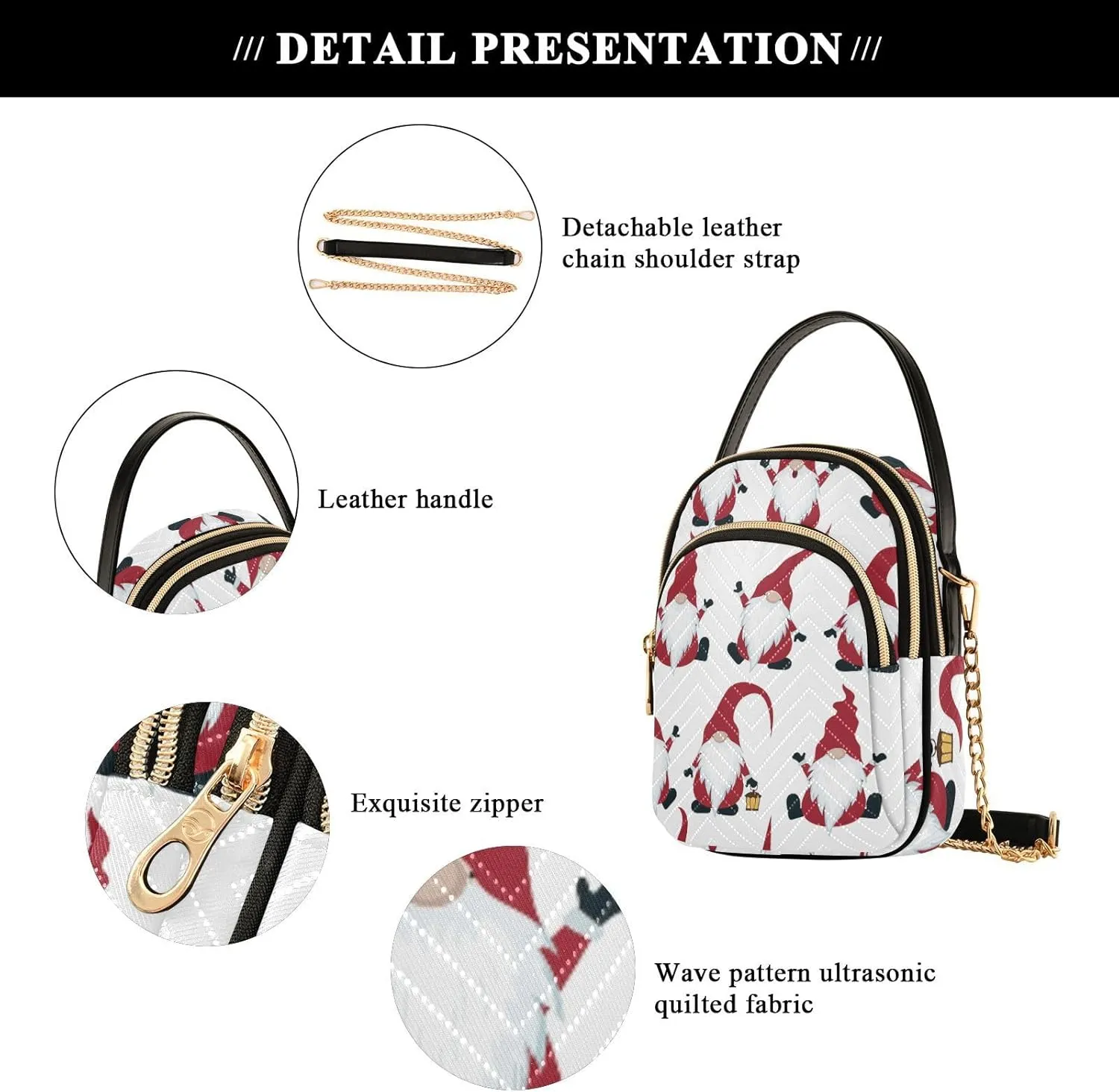 Women's Wave Cross Body Chest Bag, 52 inch Gold Chain Shoulder Handbag Purse