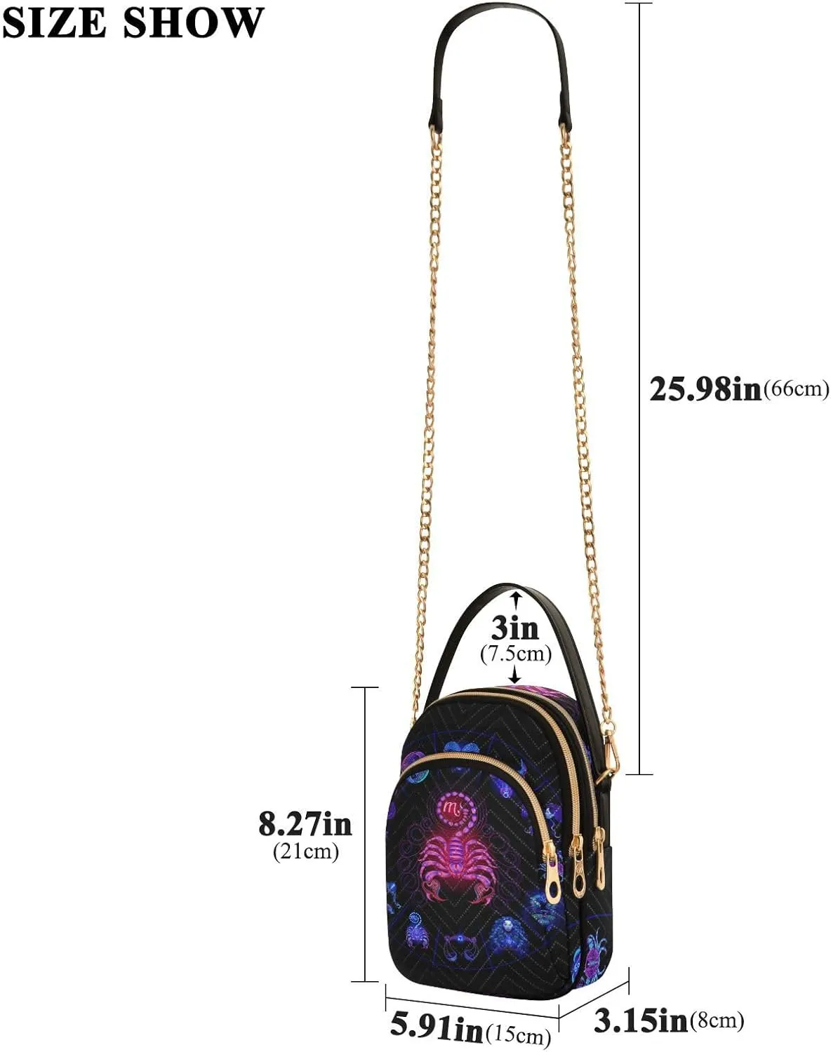 Women's Wave Cross Body Chest Bag, 52 inch Gold Chain Shoulder Handbag Purse