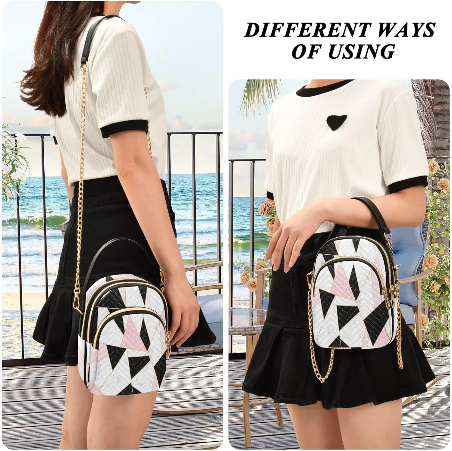 Women's Wave Cross Body Chest Bag, 52 inch Gold Chain Shoulder Handbag Purse