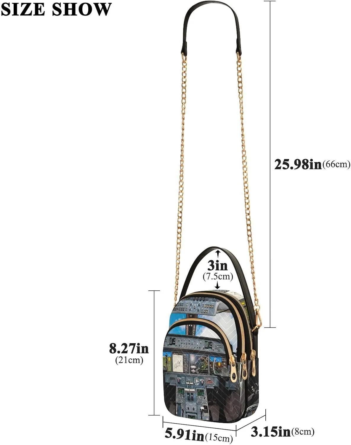 Women's Wave Cross Body Chest Bag, 52 inch Gold Chain Shoulder Handbag Purse