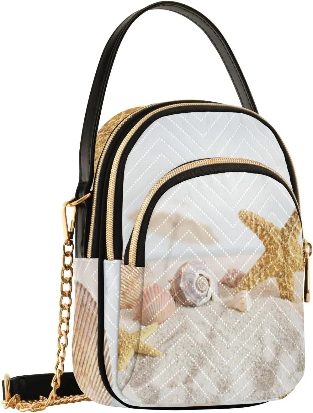 Women's Wave Cross Body Chest Bag, 52 inch Gold Chain Shoulder Handbag Purse