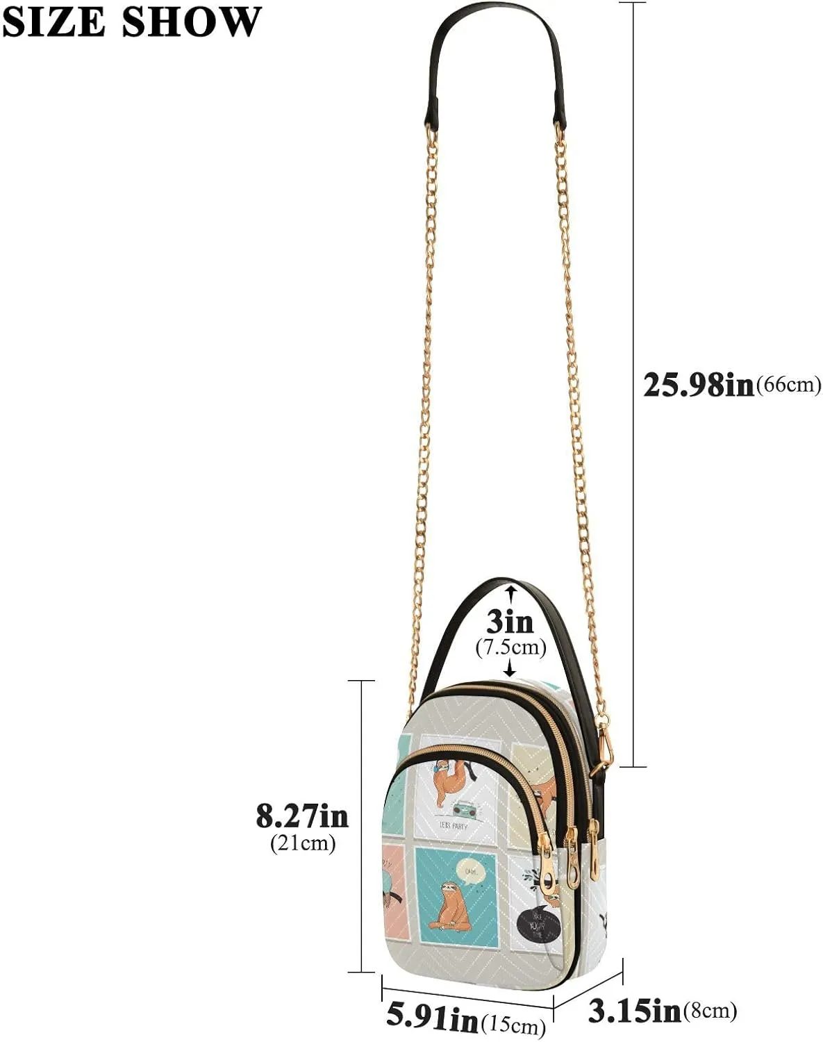 Women's Wave Cross Body Chest Bag, 52 inch Gold Chain Shoulder Handbag Purse
