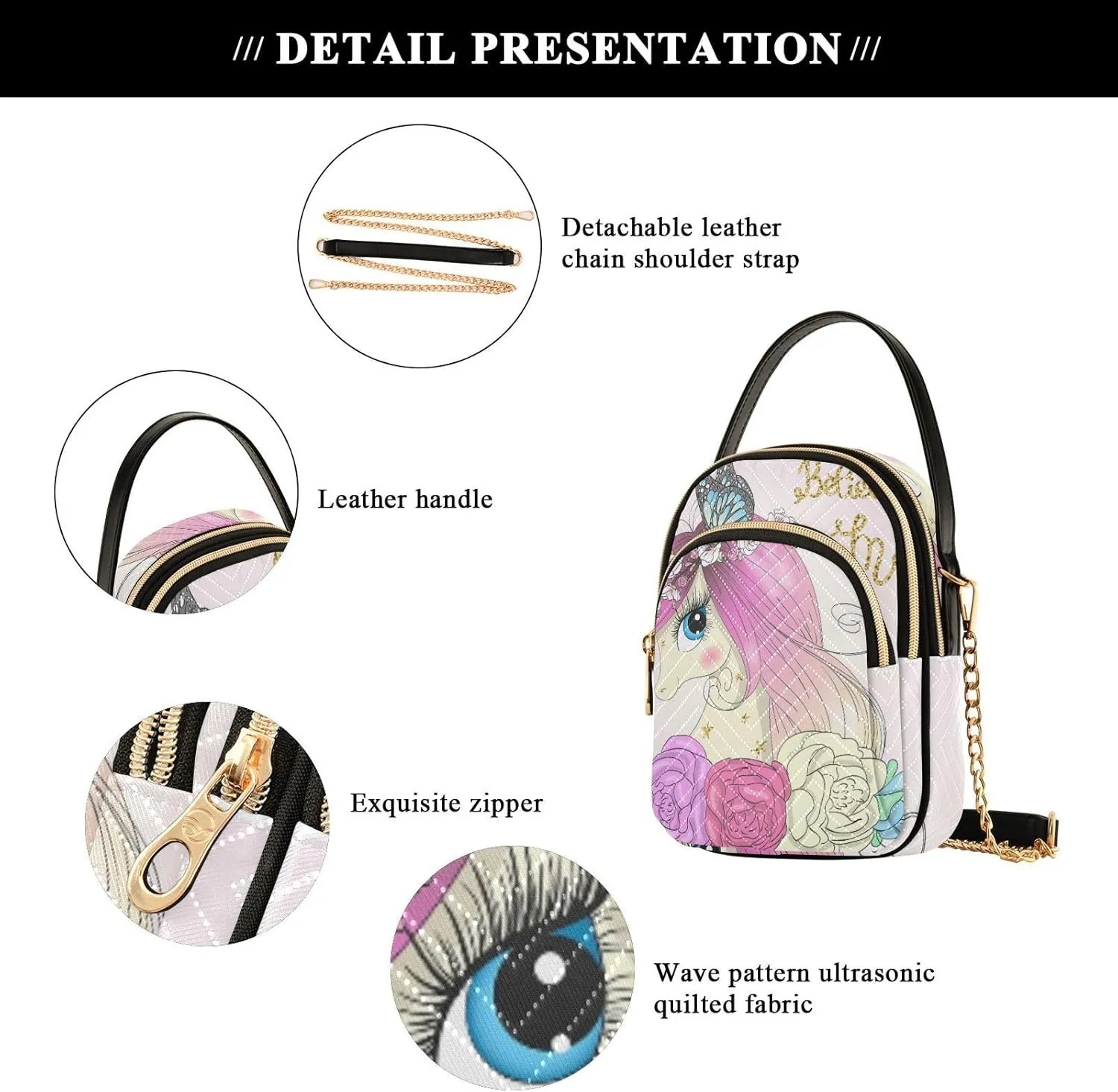 Women's Wave Cross Body Chest Bag, 52 inch Gold Chain Shoulder Handbag Purse
