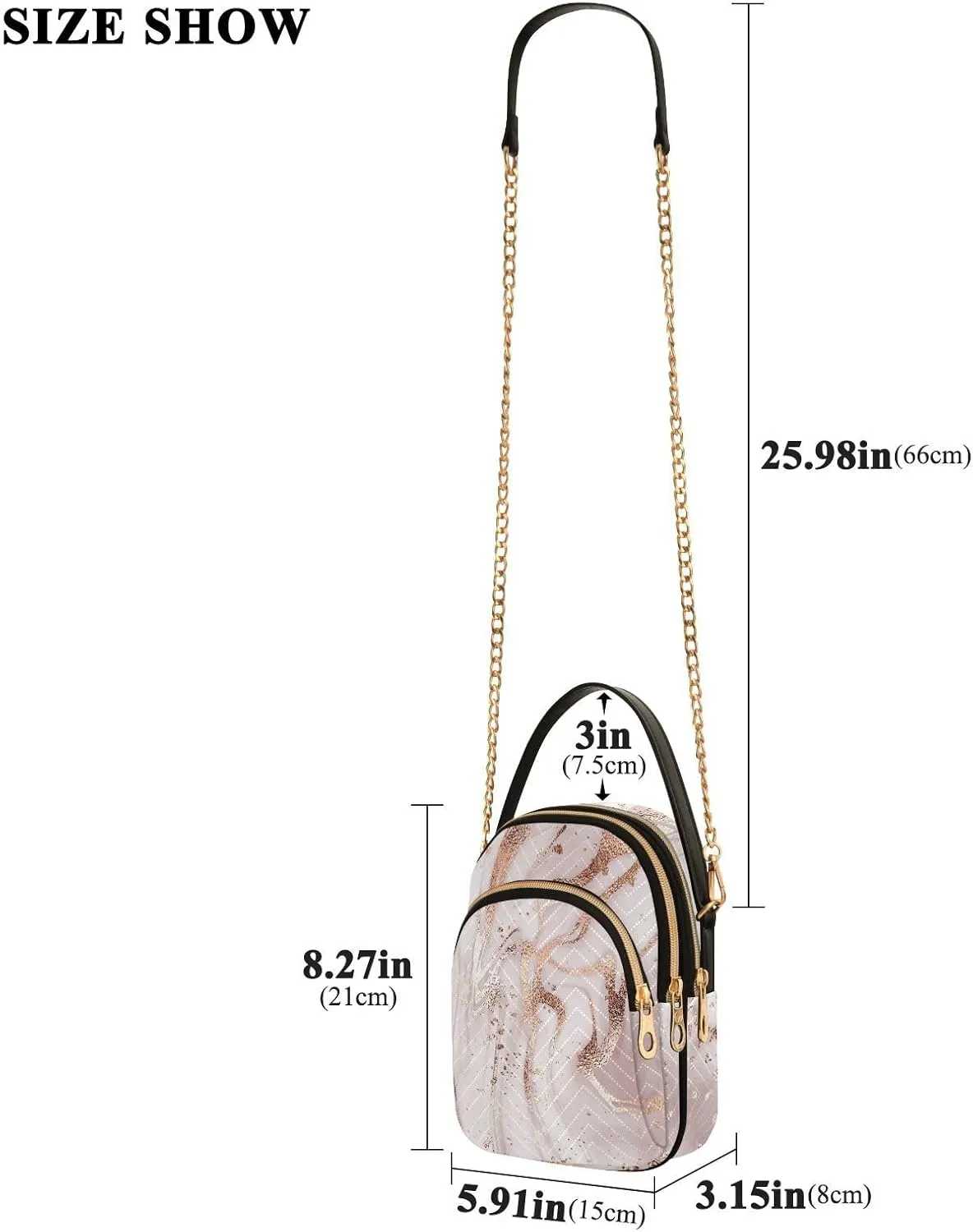 Women's Wave Cross Body Chest Bag, 52 inch Gold Chain Shoulder Handbag Purse