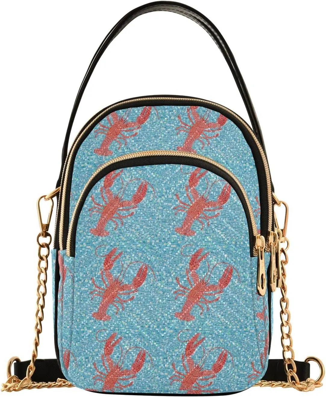 Women's Wave Cross Body Chest Bag, 52 inch Gold Chain Shoulder Handbag Purse