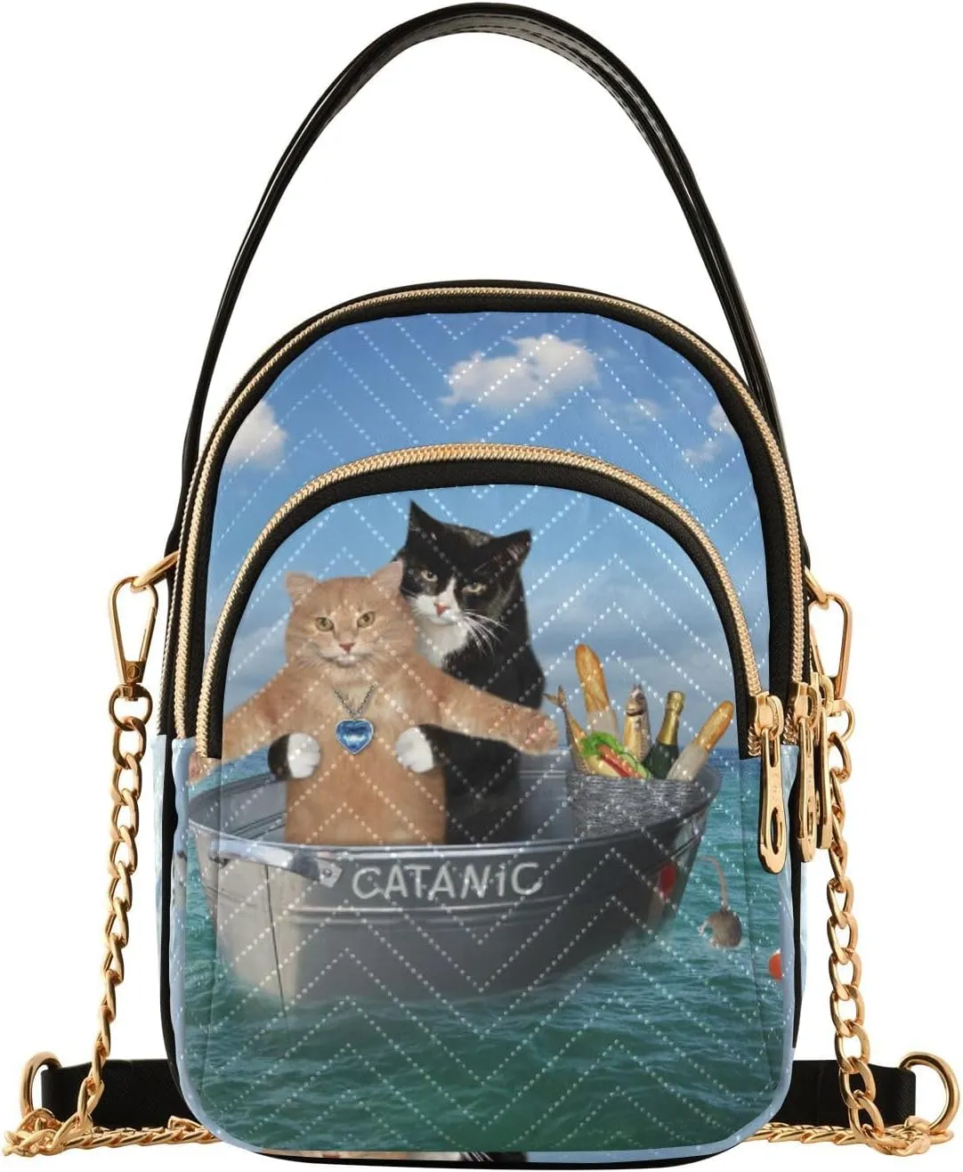 Women's Wave Cross Body Chest Bag, 52 inch Gold Chain Shoulder Handbag Purse