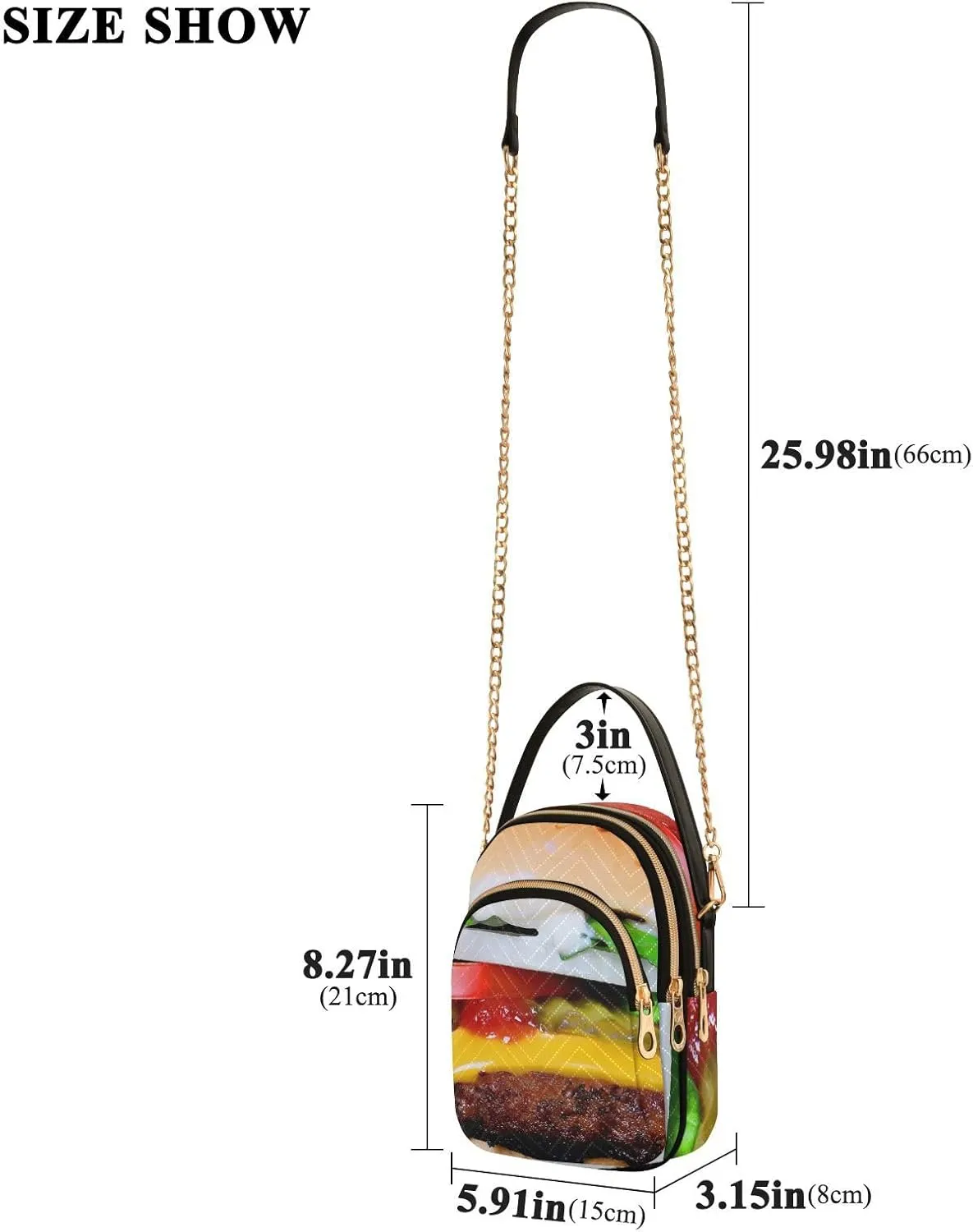Women's Wave Cross Body Chest Bag, 52 inch Gold Chain Shoulder Handbag Purse