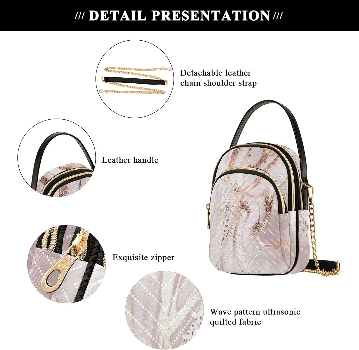 Women's Wave Cross Body Chest Bag, 52 inch Gold Chain Shoulder Handbag Purse