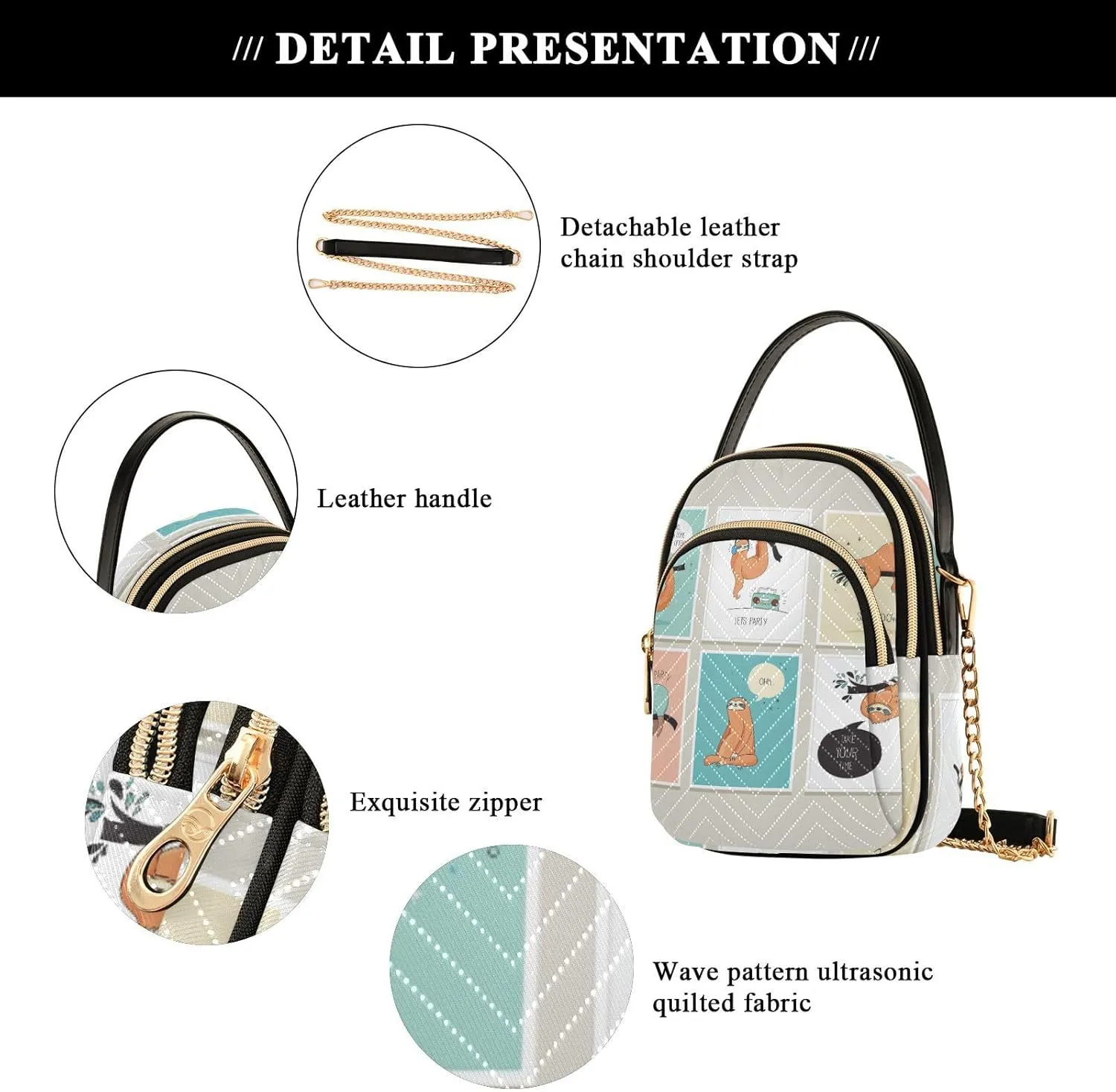 Women's Wave Cross Body Chest Bag, 52 inch Gold Chain Shoulder Handbag Purse