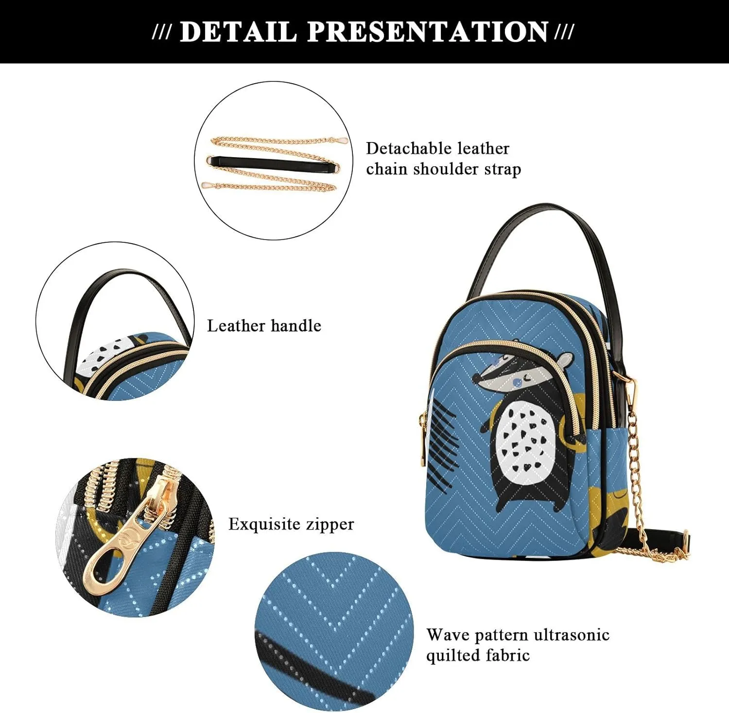 Women's Wave Cross Body Chest Bag, 52 inch Gold Chain Shoulder Handbag Purse