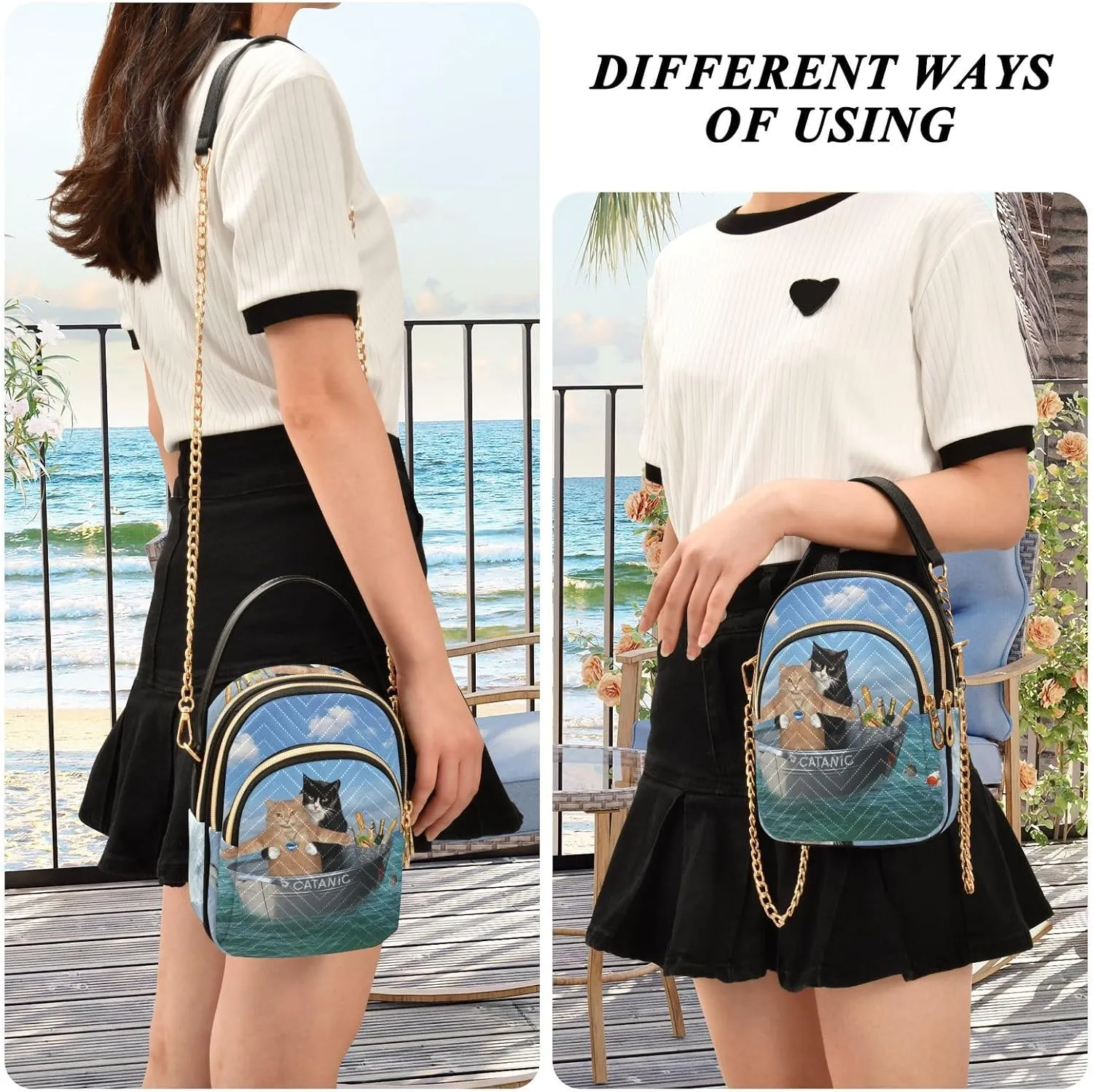 Women's Wave Cross Body Chest Bag, 52 inch Gold Chain Shoulder Handbag Purse