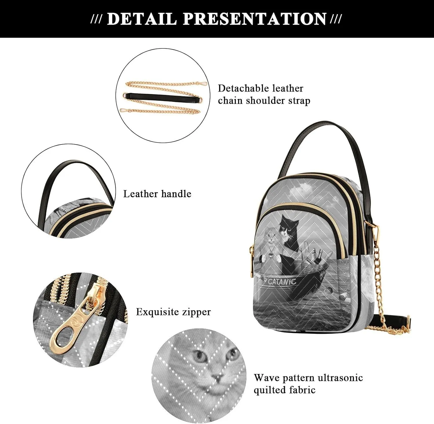 Women's Wave Cross Body Chest Bag, 52 inch Gold Chain Shoulder Handbag Purse