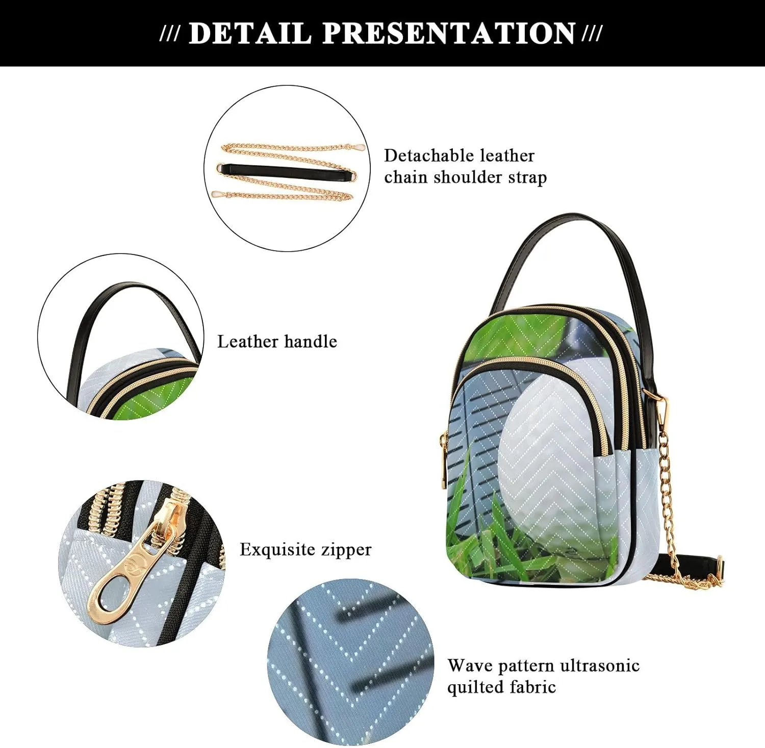 Women's Wave Cross Body Chest Bag, 52 inch Gold Chain Shoulder Handbag Purse