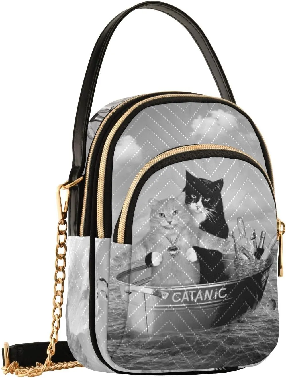 Women's Wave Cross Body Chest Bag, 52 inch Gold Chain Shoulder Handbag Purse