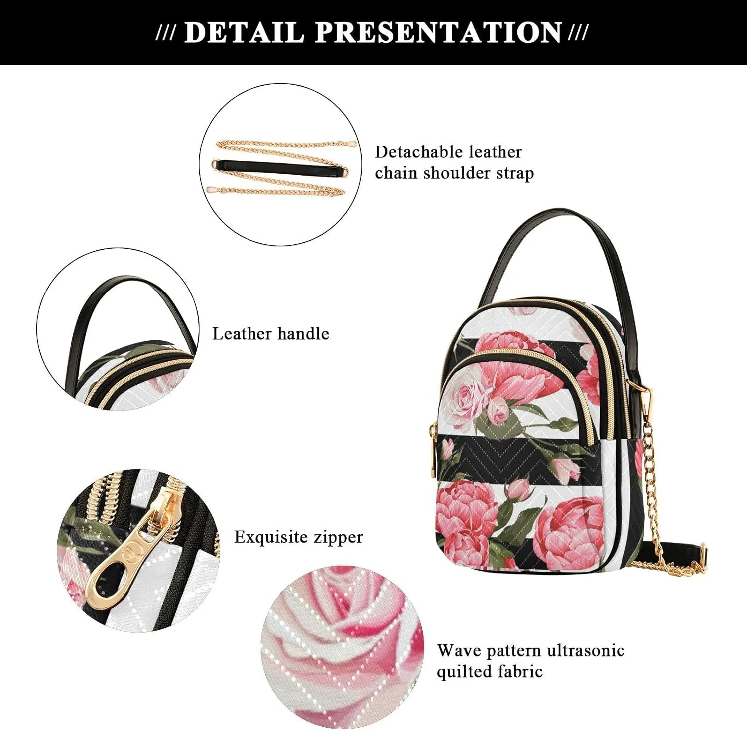 Women's Wave Cross Body Chest Bag, 52 inch Gold Chain Shoulder Handbag Purse