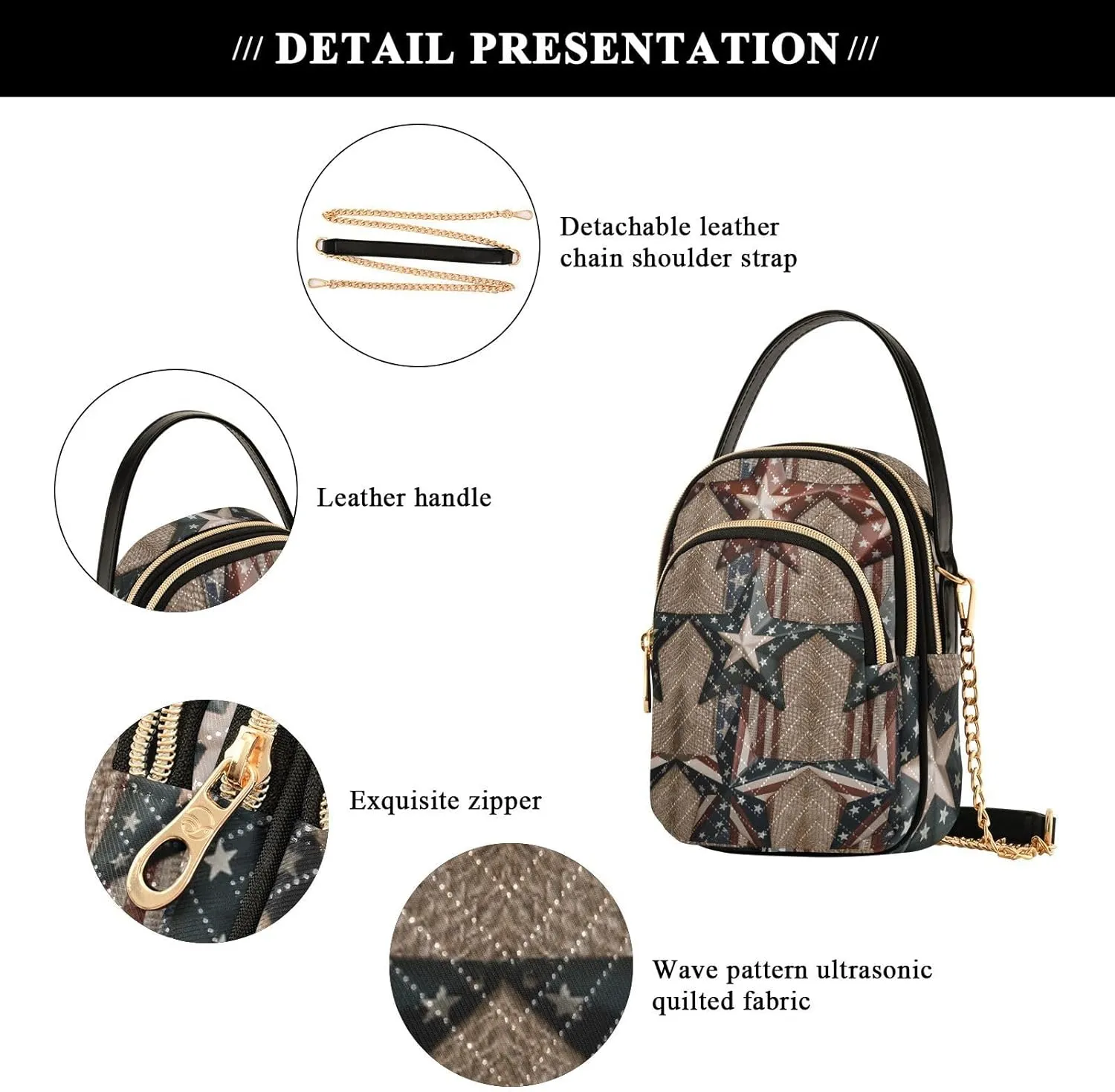 Women's Wave Cross Body Chest Bag, 52 inch Gold Chain Shoulder Handbag Purse