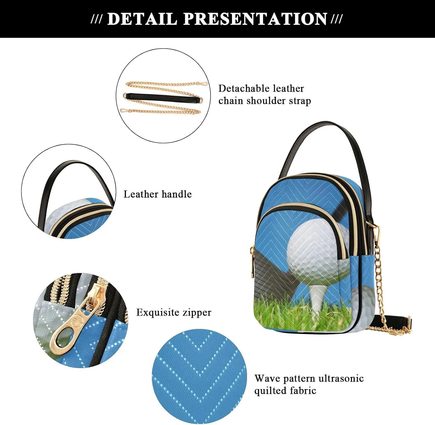 Women's Wave Cross Body Chest Bag, 52 inch Gold Chain Shoulder Handbag Purse