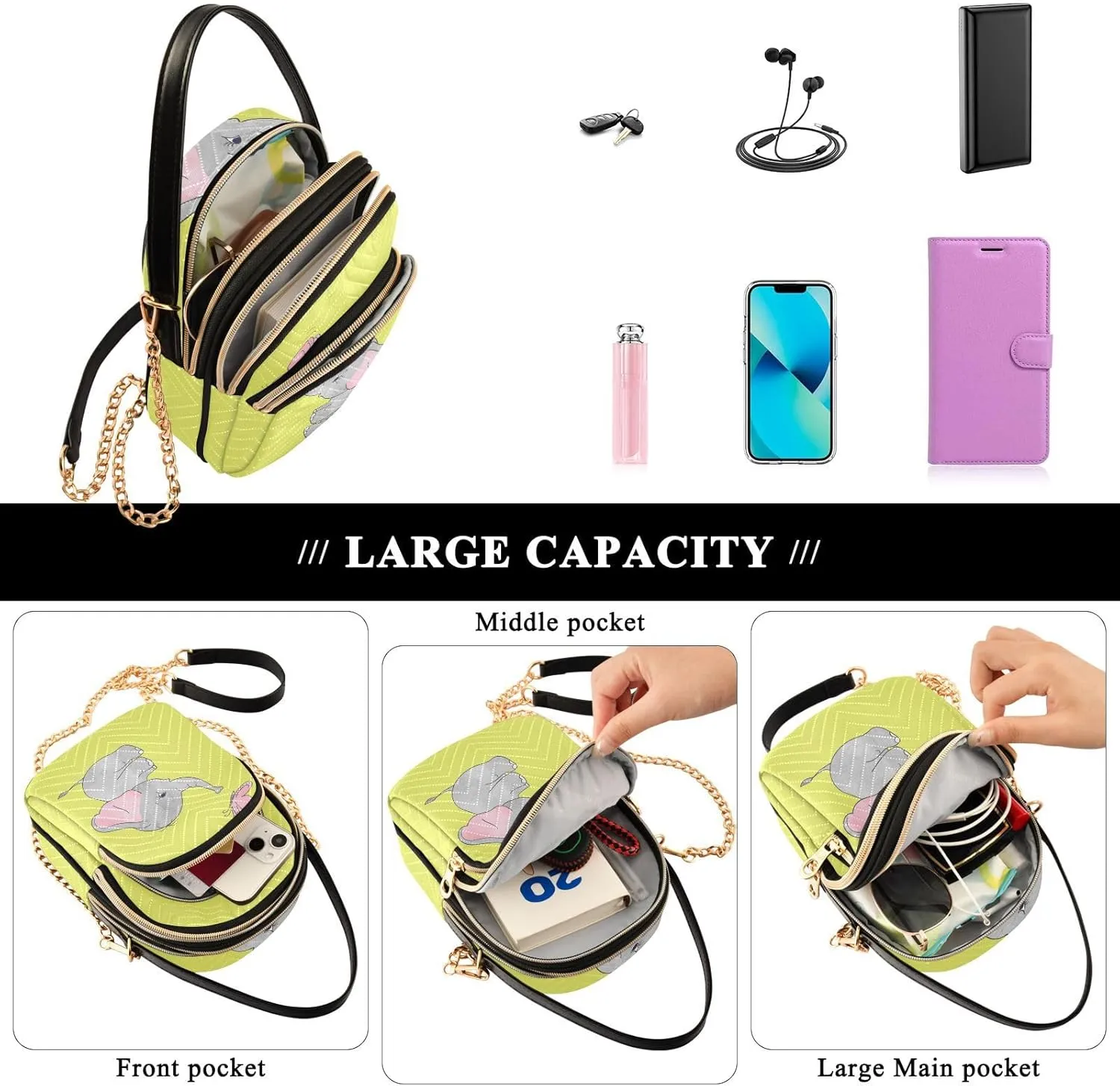 Women's Wave Cross Body Chest Bag, 52 inch Gold Chain Shoulder Handbag Purse