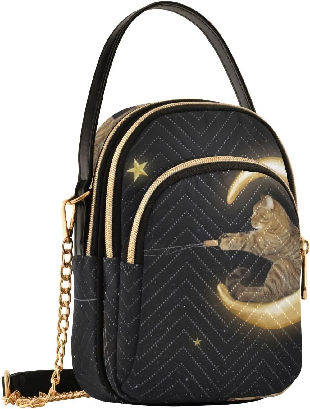 Women's Wave Cross Body Chest Bag, 52 inch Gold Chain Shoulder Handbag Purse