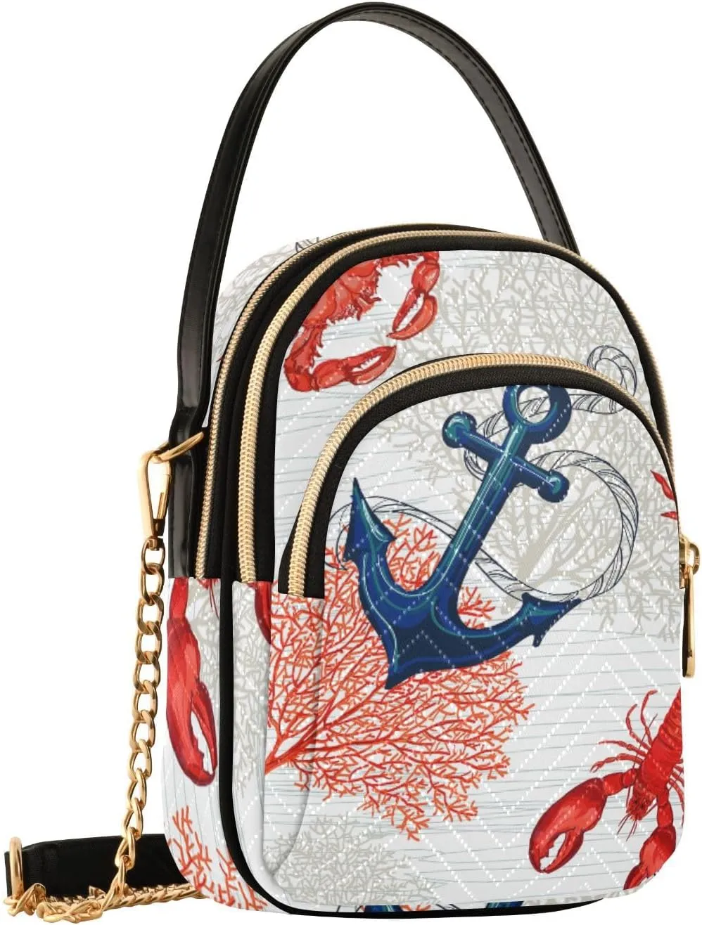 Women's Wave Cross Body Chest Bag, 52 inch Gold Chain Shoulder Handbag Purse