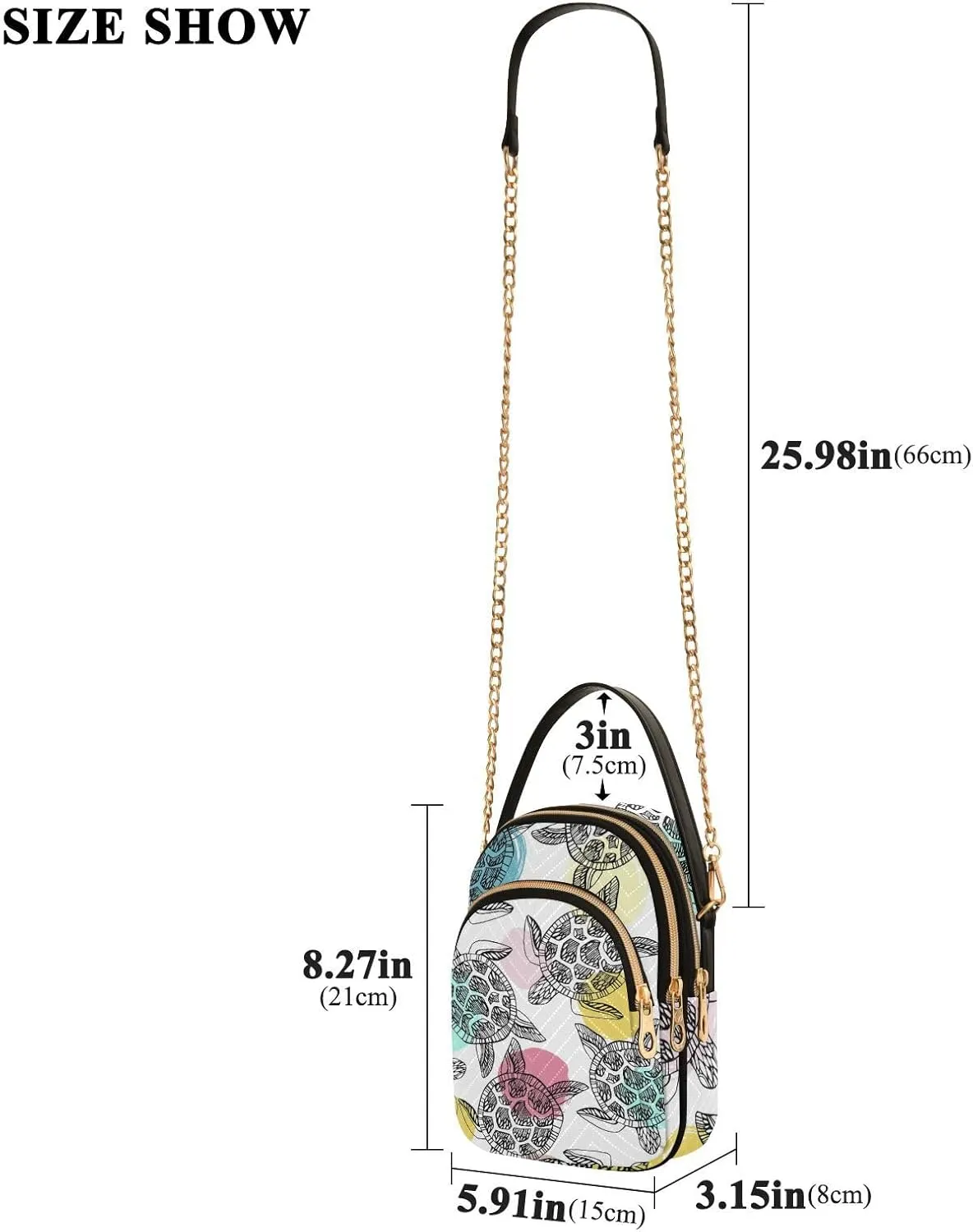 Women's Wave Cross Body Chest Bag, 52 inch Gold Chain Shoulder Handbag Purse