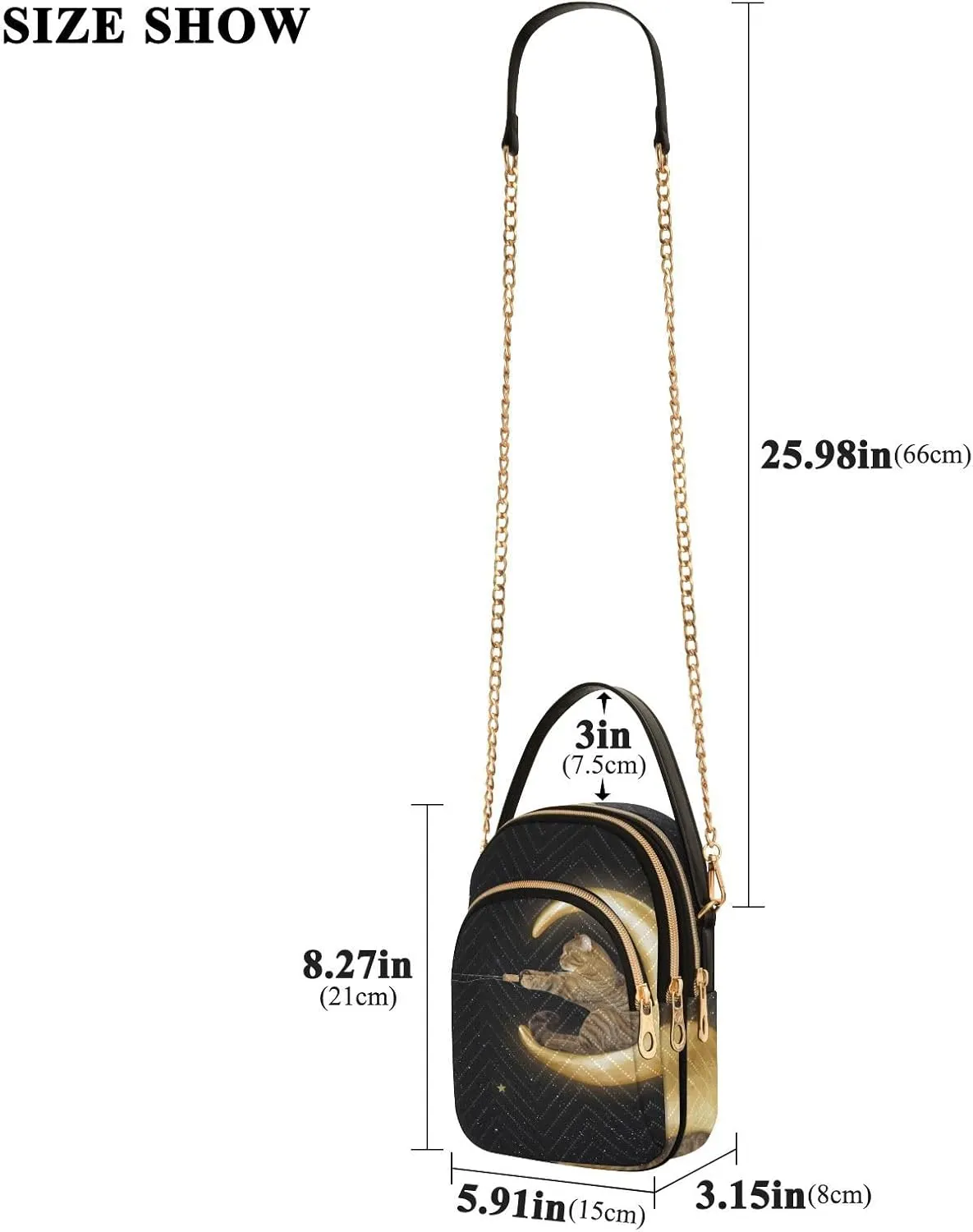 Women's Wave Cross Body Chest Bag, 52 inch Gold Chain Shoulder Handbag Purse