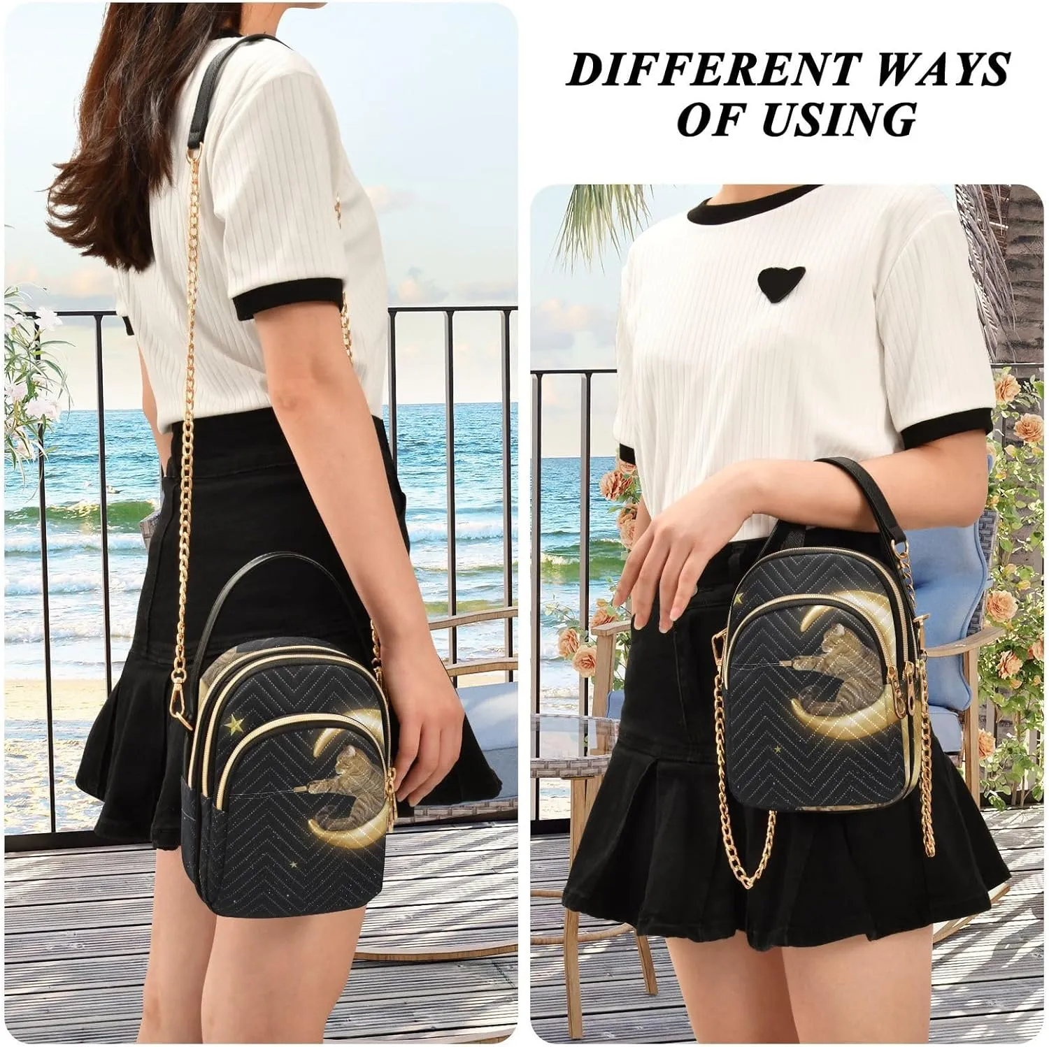 Women's Wave Cross Body Chest Bag, 52 inch Gold Chain Shoulder Handbag Purse