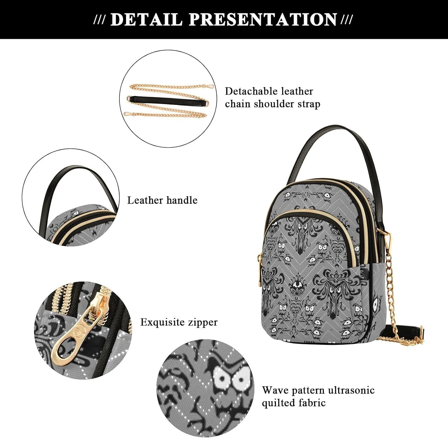 Women's Wave Cross Body Chest Bag, 52 inch Gold Chain Shoulder Handbag Purse