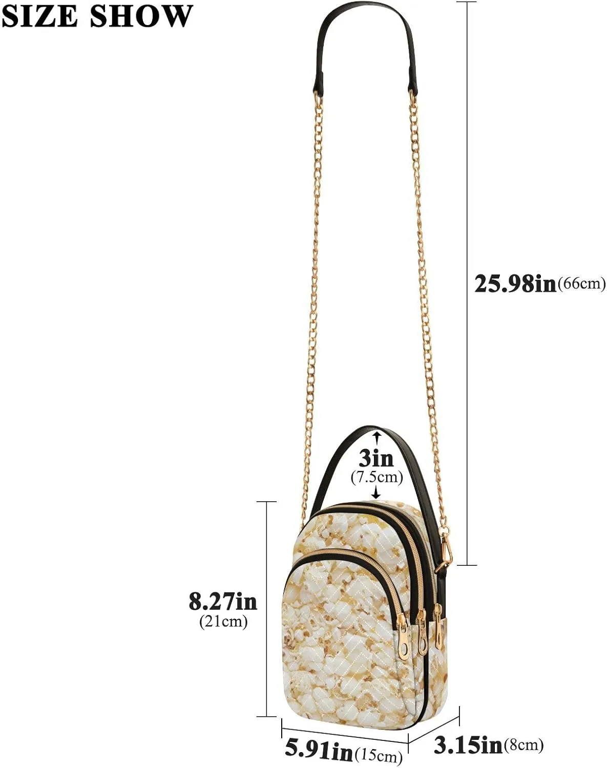 Women's Wave Cross Body Chest Bag, 52 inch Gold Chain Shoulder Handbag Purse