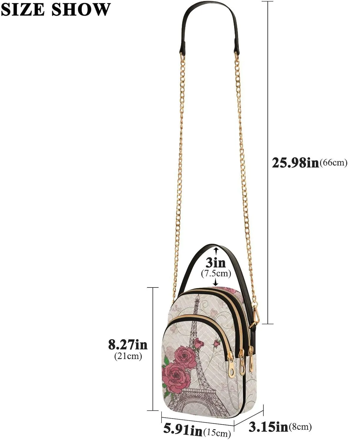 Women's Wave Cross Body Chest Bag, 52 inch Gold Chain Shoulder Handbag Purse