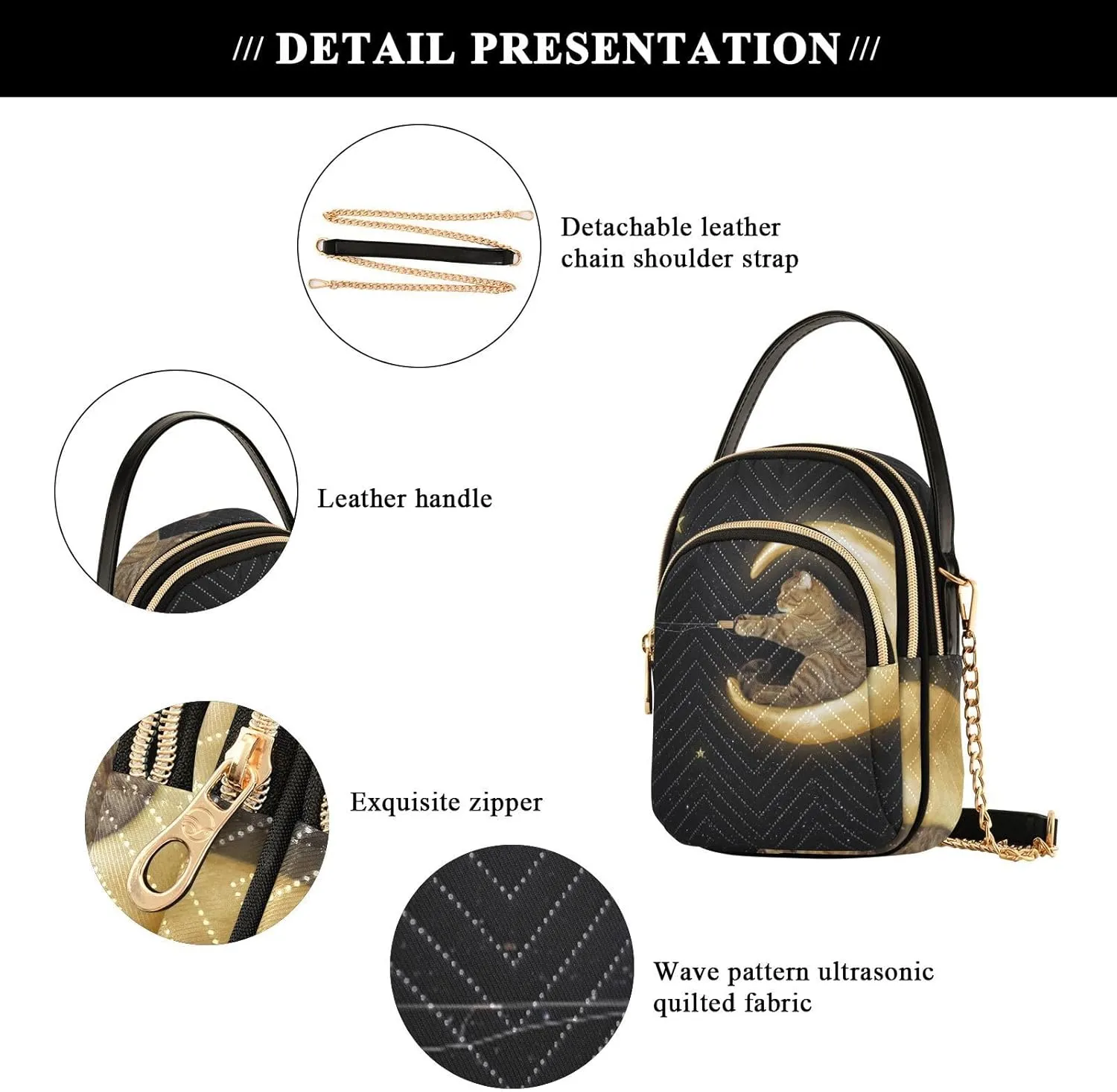 Women's Wave Cross Body Chest Bag, 52 inch Gold Chain Shoulder Handbag Purse