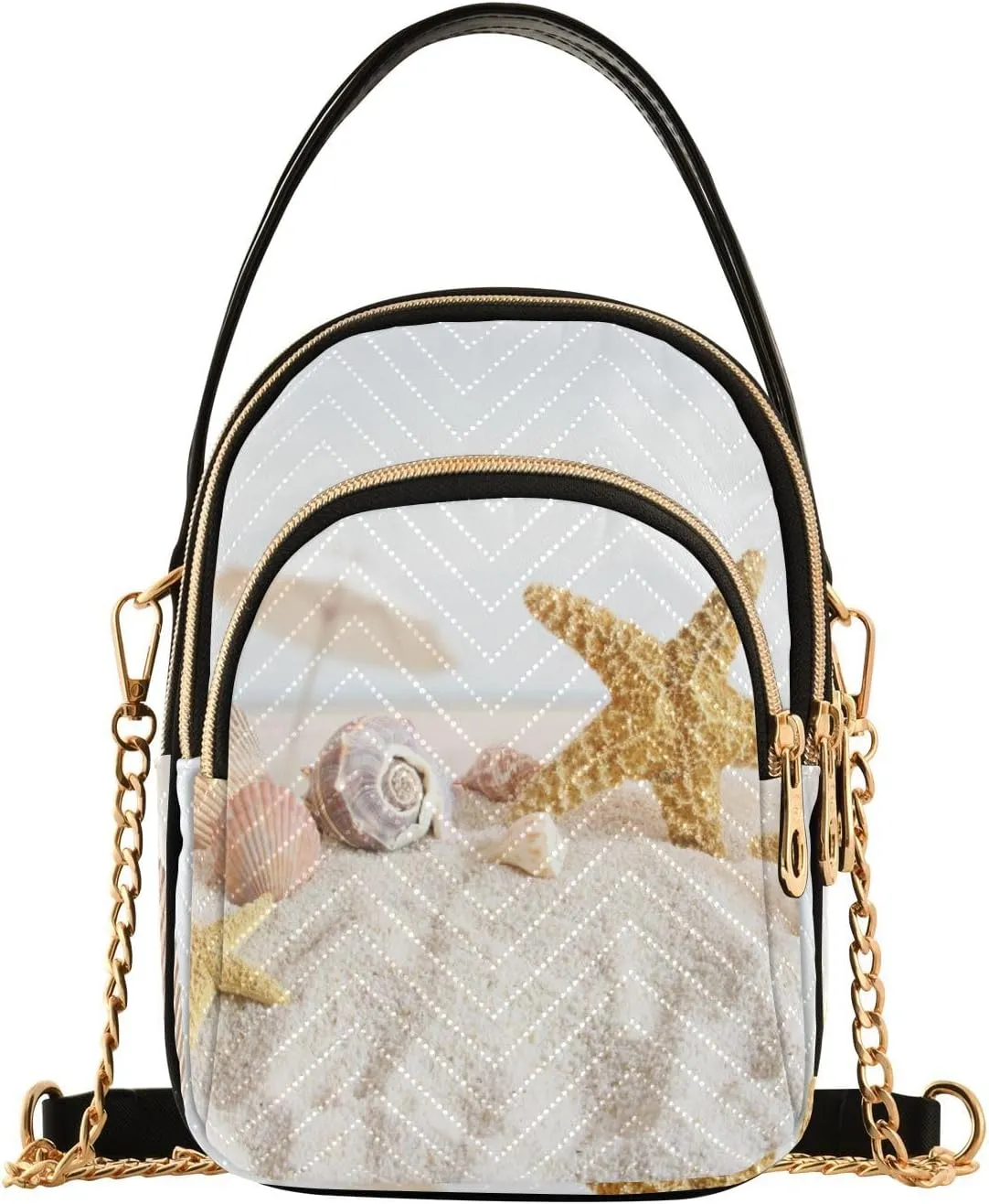 Women's Wave Cross Body Chest Bag, 52 inch Gold Chain Shoulder Handbag Purse