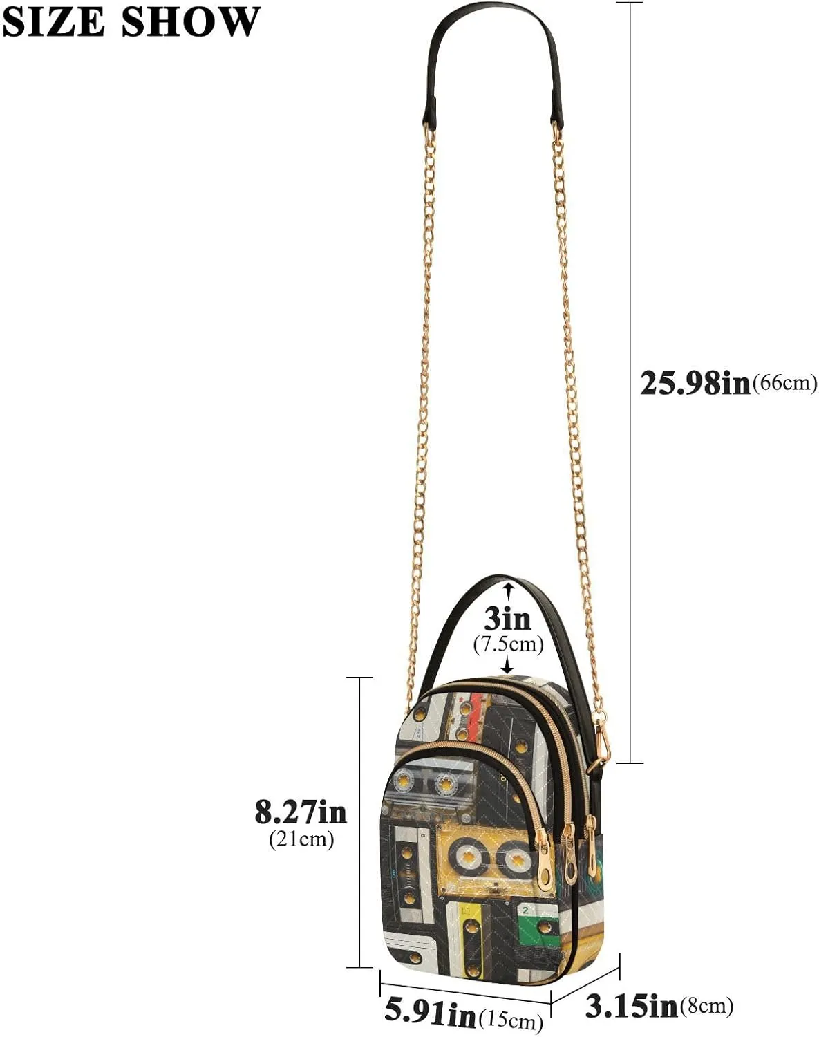 Women's Wave Cross Body Chest Bag, 52 inch Gold Chain Shoulder Handbag Purse