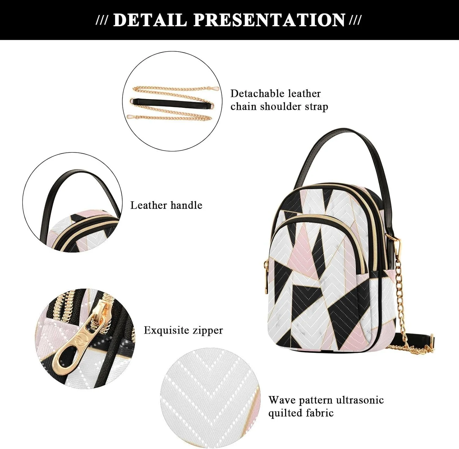 Women's Wave Cross Body Chest Bag, 52 inch Gold Chain Shoulder Handbag Purse