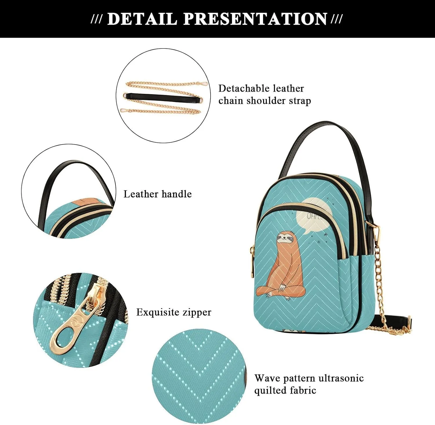 Women's Wave Cross Body Chest Bag, 52 inch Gold Chain Shoulder Handbag Purse