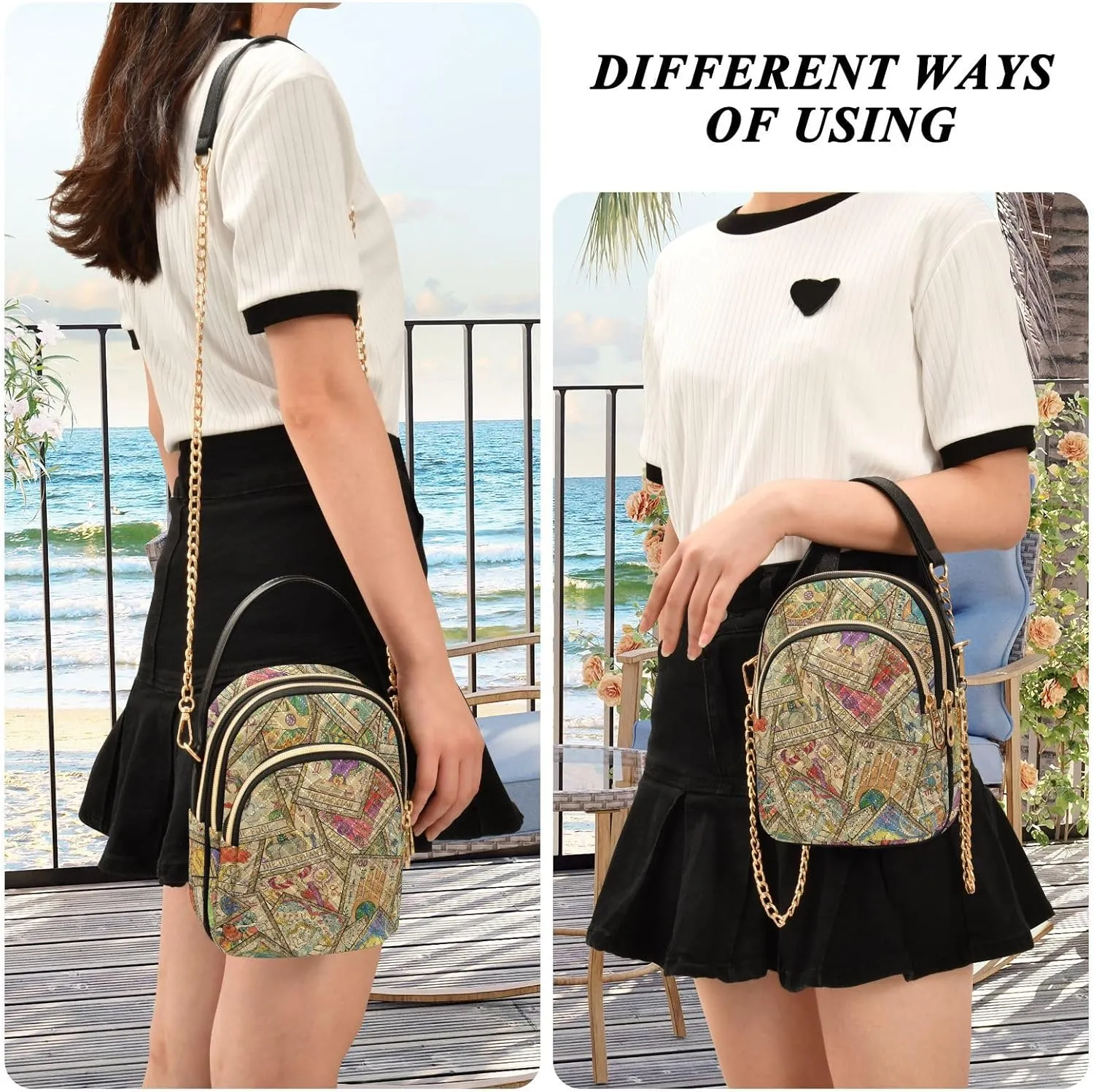 Women's Wave Cross Body Chest Bag, 52 inch Gold Chain Shoulder Handbag Purse