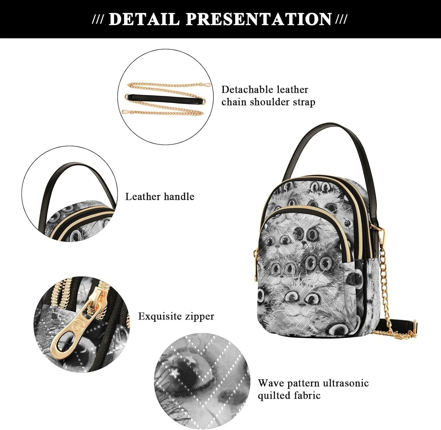 Women's Wave Cross Body Chest Bag, 52 inch Gold Chain Shoulder Handbag Purse