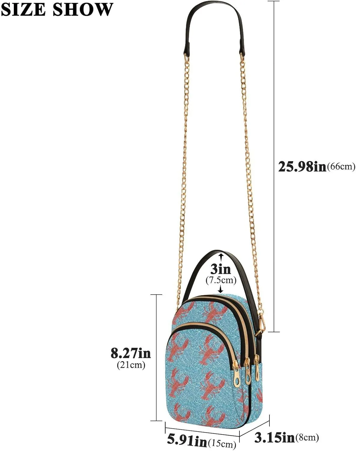 Women's Wave Cross Body Chest Bag, 52 inch Gold Chain Shoulder Handbag Purse
