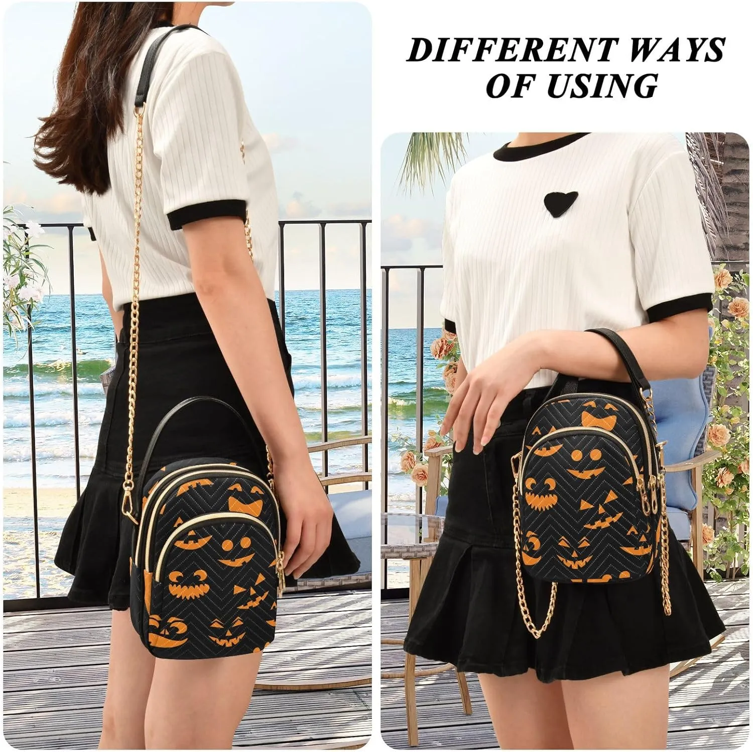 Women's Wave Cross Body Chest Bag, 52 inch Gold Chain Shoulder Handbag Purse