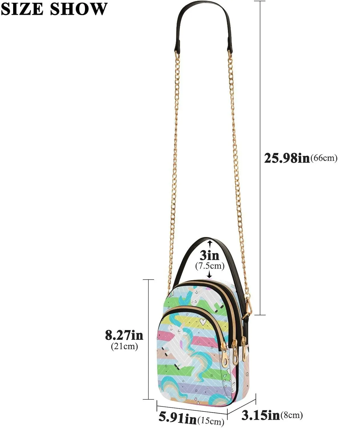Women's Wave Cross Body Chest Bag, 52 inch Gold Chain Shoulder Handbag Purse
