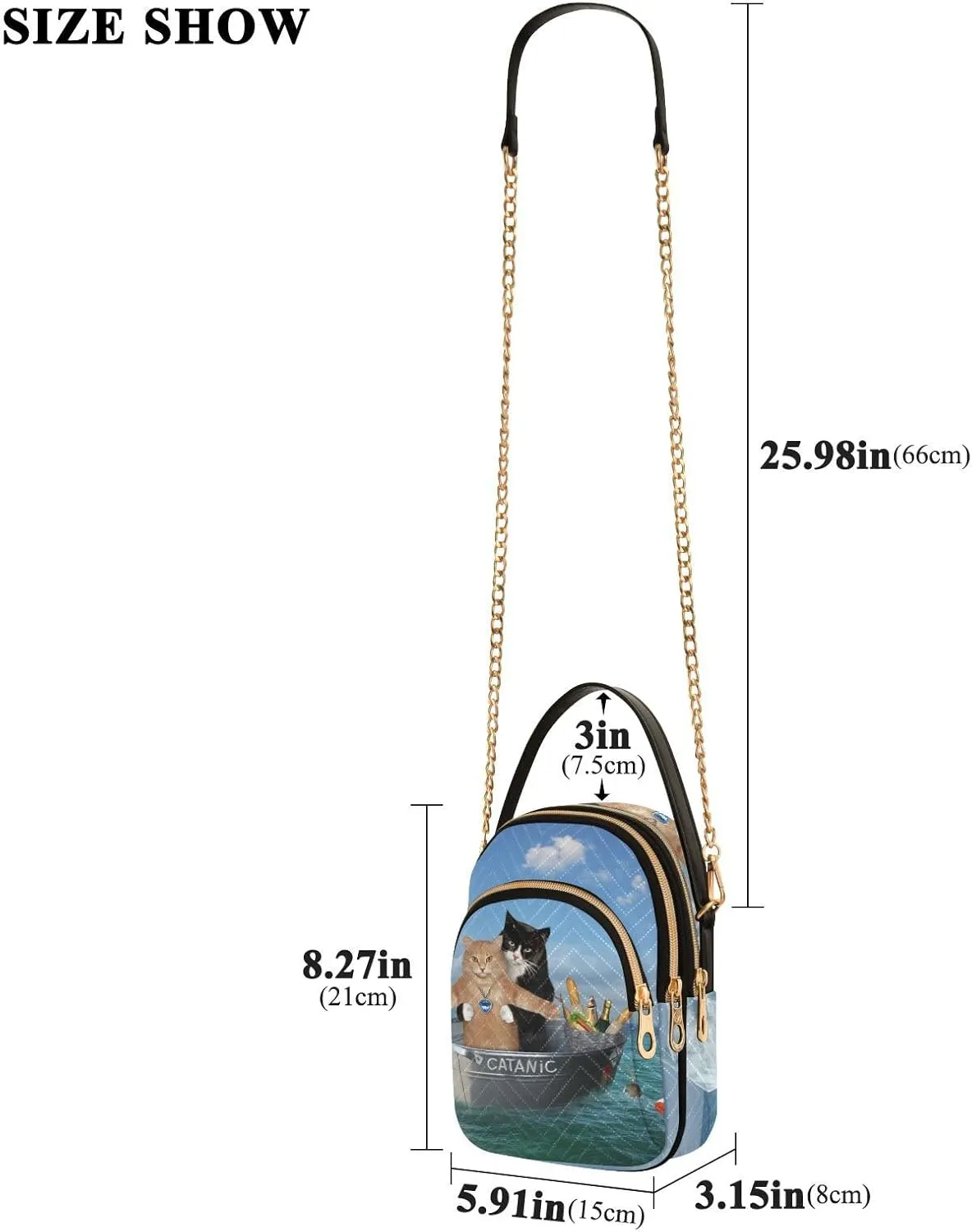Women's Wave Cross Body Chest Bag, 52 inch Gold Chain Shoulder Handbag Purse