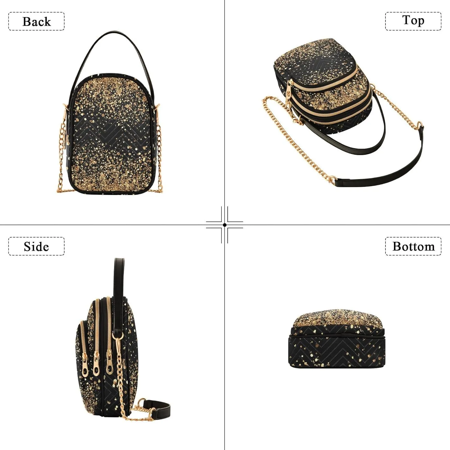 Women's Wave Cross Body Chest Bag, 52 inch Gold Chain Shoulder Handbag Purse