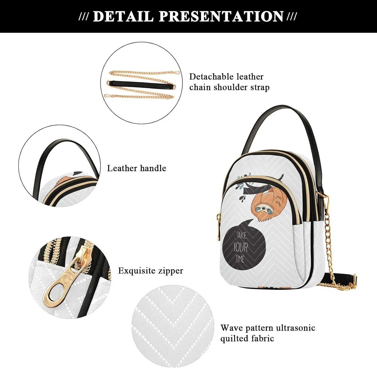 Women's Wave Cross Body Chest Bag, 52 inch Gold Chain Shoulder Handbag Purse