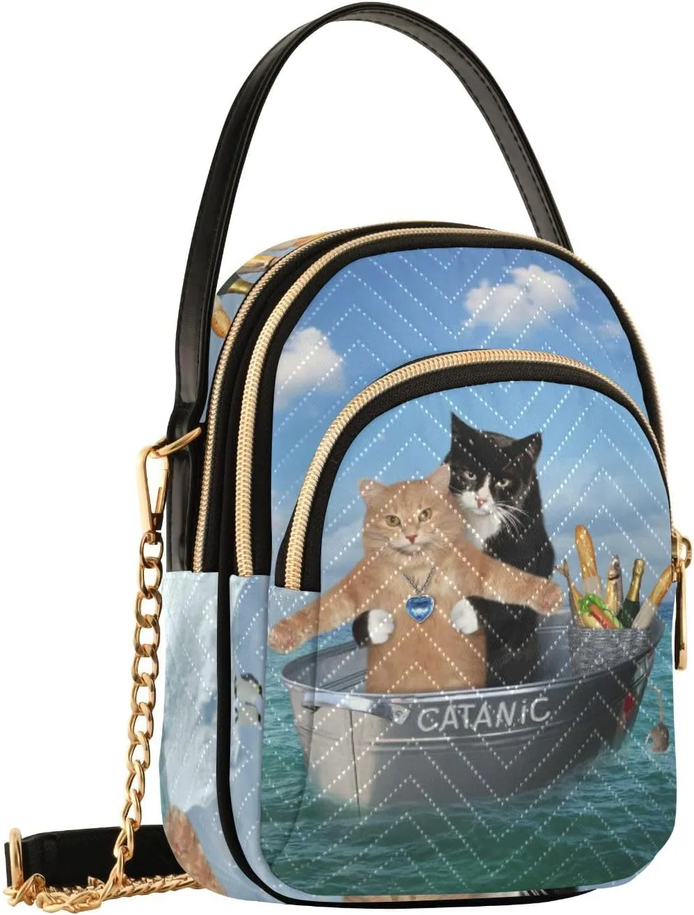 Women's Wave Cross Body Chest Bag, 52 inch Gold Chain Shoulder Handbag Purse