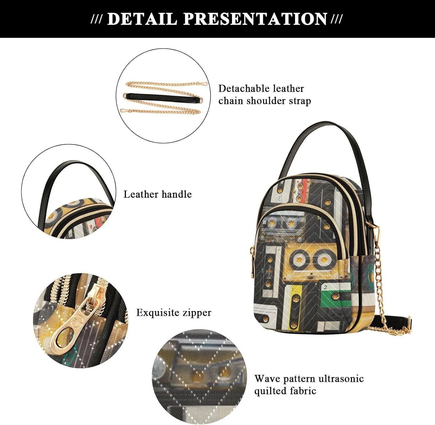 Women's Wave Cross Body Chest Bag, 52 inch Gold Chain Shoulder Handbag Purse