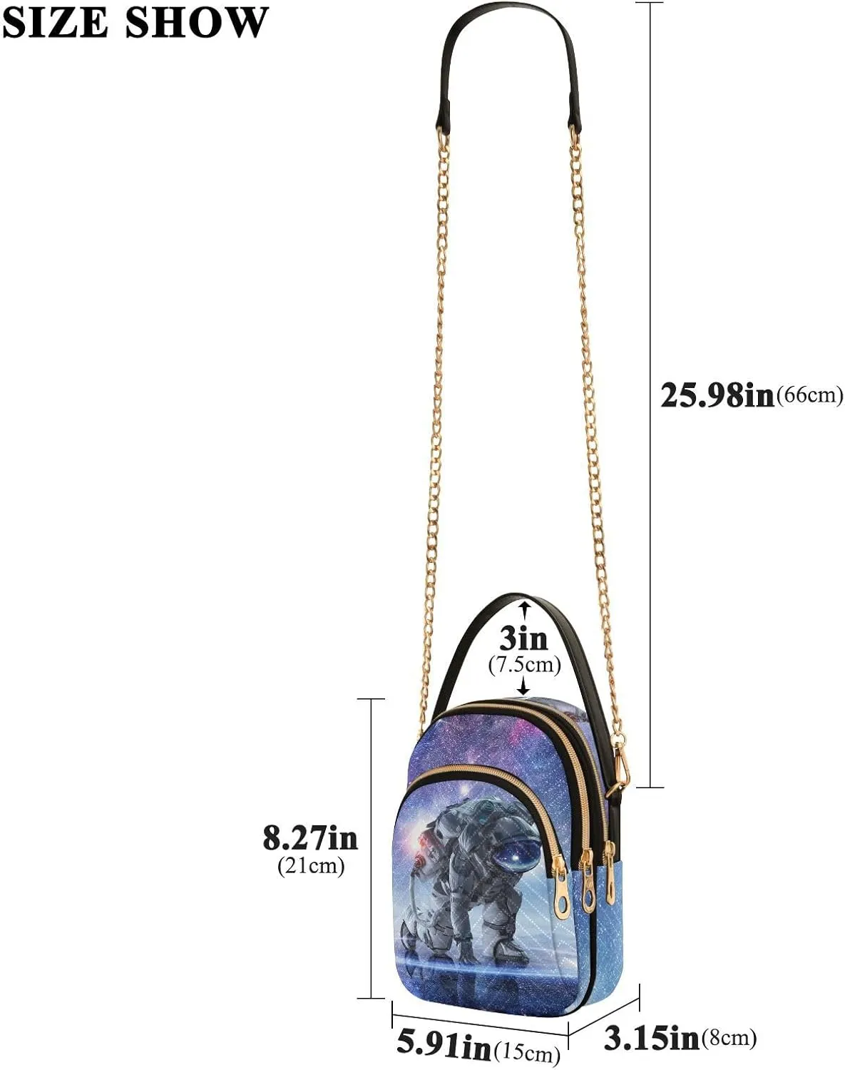 Women's Wave Cross Body Chest Bag, 52 inch Gold Chain Shoulder Handbag Purse
