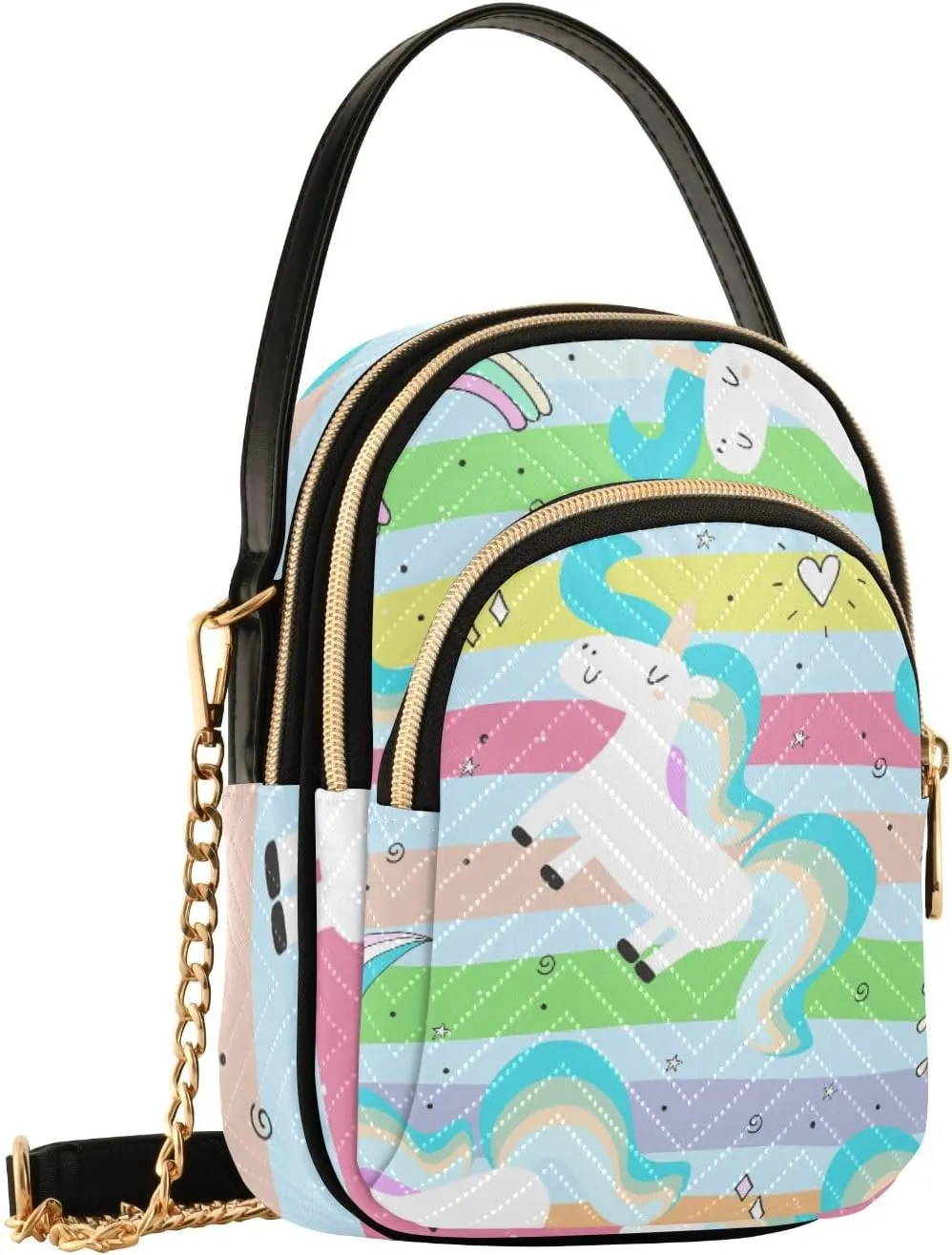 Women's Wave Cross Body Chest Bag, 52 inch Gold Chain Shoulder Handbag Purse