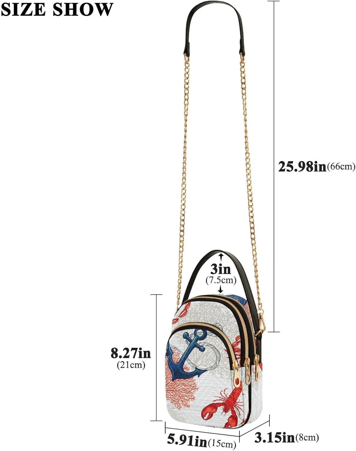 Women's Wave Cross Body Chest Bag, 52 inch Gold Chain Shoulder Handbag Purse
