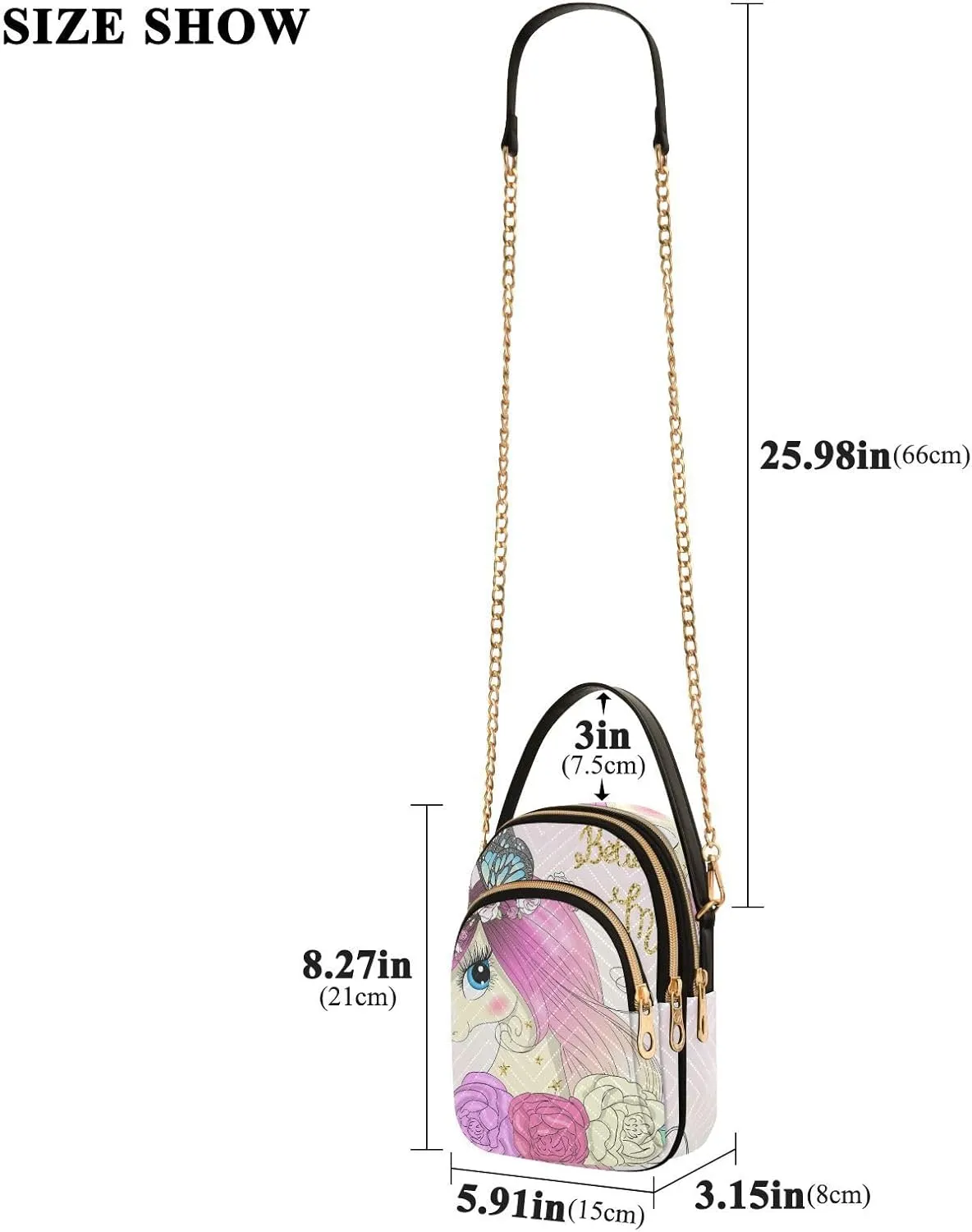 Women's Wave Cross Body Chest Bag, 52 inch Gold Chain Shoulder Handbag Purse